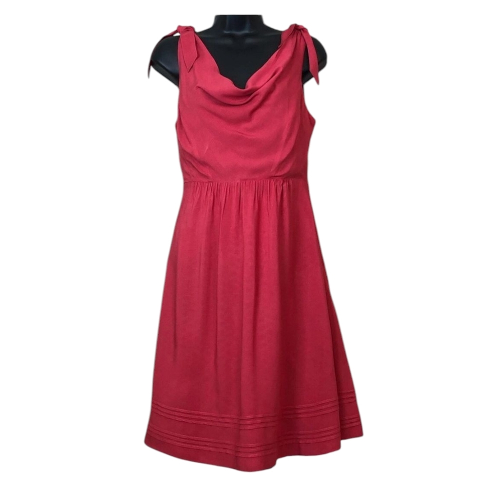 Anthropologie Maeve “Tied Down” Cowl Neck Shoulder Tie Coral Midi Dress | Sz 12